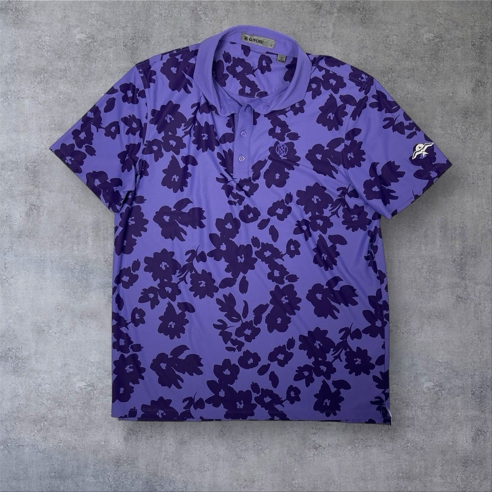 G/Fore Pique Purple Tonal‎ Floral Golf Polo Mens L All Over Print Performance